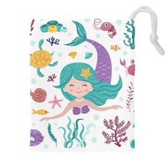 Set-cute-mermaid-seaweeds-marine-inhabitants Drawstring Pouch (5xl) by Jancukart