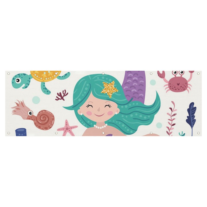 Set-cute-mermaid-seaweeds-marine-inhabitants Banner and Sign 12  x 4 