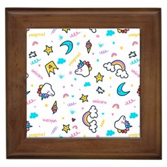 Unicorns-rainbows-seamless-pattern Framed Tile