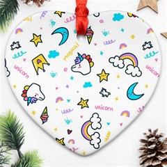 Unicorns-rainbows-seamless-pattern Ornament (heart)