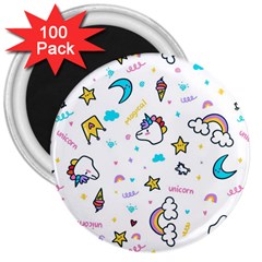 Unicorns-rainbows-seamless-pattern 3  Magnets (100 Pack)