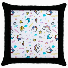 Unicorns-rainbows-seamless-pattern Throw Pillow Case (black)