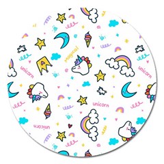 Unicorns-rainbows-seamless-pattern Magnet 5  (round)