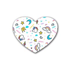 Unicorns-rainbows-seamless-pattern Rubber Heart Coaster (4 Pack)