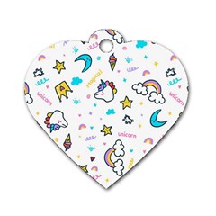 Unicorns-rainbows-seamless-pattern Dog Tag Heart (one Side)