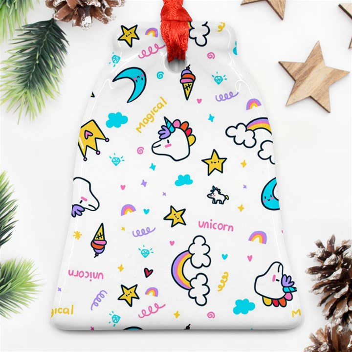 Unicorns-rainbows-seamless-pattern Bell Ornament (Two Sides)