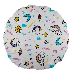 Unicorns-rainbows-seamless-pattern Large 18  Premium Round Cushions