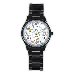 Unicorns-rainbows-seamless-pattern Stainless Steel Round Watch