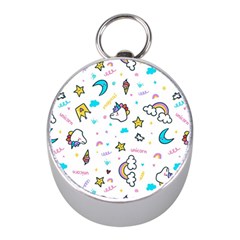 Unicorns-rainbows-seamless-pattern Mini Silver Compasses