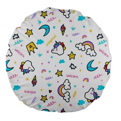 Unicorns-rainbows-seamless-pattern Large 18  Premium Flano Round Cushions