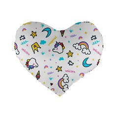 Unicorns-rainbows-seamless-pattern Standard 16  Premium Flano Heart Shape Cushions