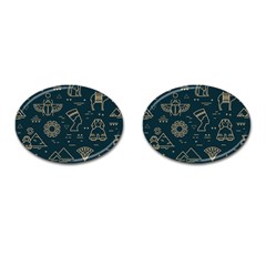 Dark-seamless-pattern-symbols-landmarks-signs-egypt -- Cufflinks (oval)