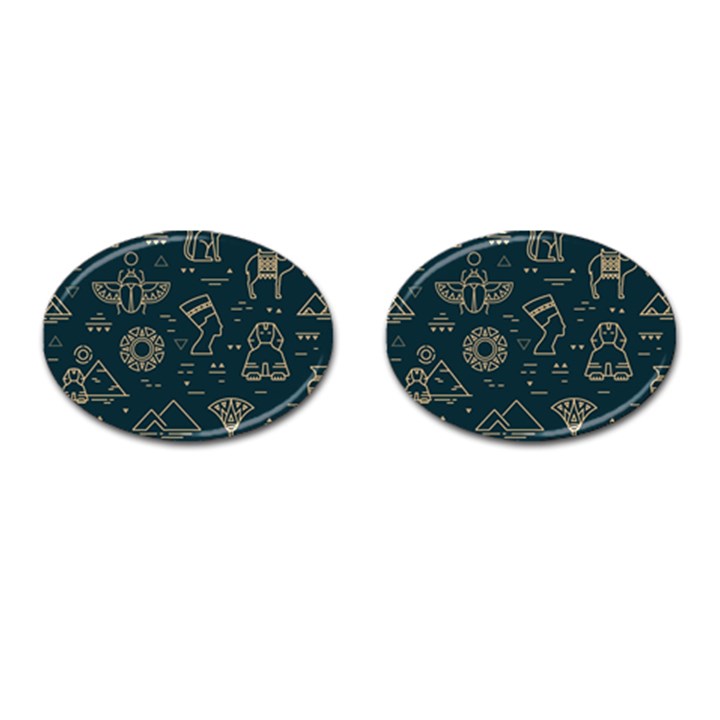 Dark-seamless-pattern-symbols-landmarks-signs-egypt -- Cufflinks (Oval)