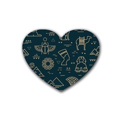 Dark-seamless-pattern-symbols-landmarks-signs-egypt -- Rubber Coaster (heart)