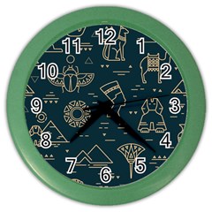 Dark-seamless-pattern-symbols-landmarks-signs-egypt -- Color Wall Clock by Jancukart