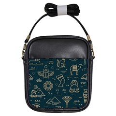 Dark-seamless-pattern-symbols-landmarks-signs-egypt -- Girls Sling Bag