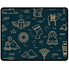 Dark-seamless-pattern-symbols-landmarks-signs-egypt -- Double Sided Fleece Blanket (medium) 