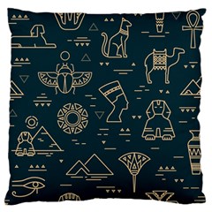 Dark-seamless-pattern-symbols-landmarks-signs-egypt -- Large Flano Cushion Case (two Sides)