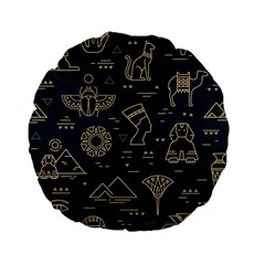 Dark-seamless-pattern-symbols-landmarks-signs-egypt -- Standard 15  Premium Flano Round Cushions