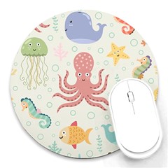 Underwater-seamless-pattern-light-background-funny Round Mousepad