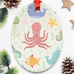 Underwater-seamless-pattern-light-background-funny Ornament (oval)