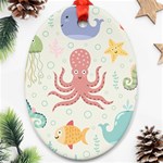 Underwater-seamless-pattern-light-background-funny Ornament (Oval) Front