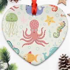 Underwater-seamless-pattern-light-background-funny Ornament (heart)