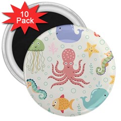 Underwater-seamless-pattern-light-background-funny 3  Magnets (10 Pack) 