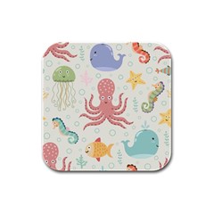 Underwater-seamless-pattern-light-background-funny Rubber Square Coaster (4 Pack) by Jancukart