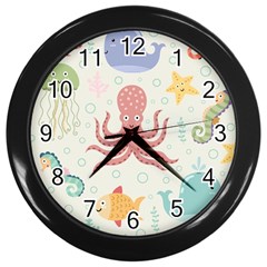 Underwater-seamless-pattern-light-background-funny Wall Clock (black)