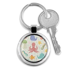 Underwater-seamless-pattern-light-background-funny Key Chain (round)