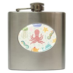 Underwater-seamless-pattern-light-background-funny Hip Flask (6 Oz)