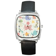 Underwater-seamless-pattern-light-background-funny Square Metal Watch