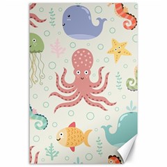 Underwater-seamless-pattern-light-background-funny Canvas 24  X 36 