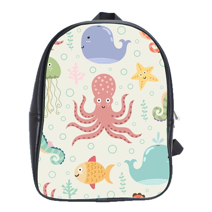 Underwater-seamless-pattern-light-background-funny School Bag (Large)