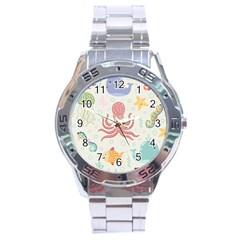 Underwater-seamless-pattern-light-background-funny Stainless Steel Analogue Watch