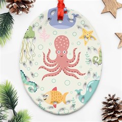 Underwater-seamless-pattern-light-background-funny Oval Filigree Ornament (two Sides)