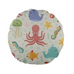 Underwater-seamless-pattern-light-background-funny Standard 15  Premium Flano Round Cushions by Jancukart