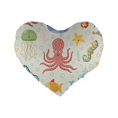 Underwater-seamless-pattern-light-background-funny Standard 16  Premium Flano Heart Shape Cushions