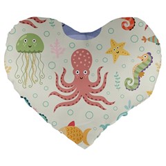 Underwater-seamless-pattern-light-background-funny Large 19  Premium Flano Heart Shape Cushions