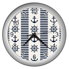 Nautical-seamless-pattern-vector-illustration Wall Clock (silver)