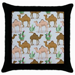 Camels-cactus-desert-pattern Throw Pillow Case (black) by Jancukart