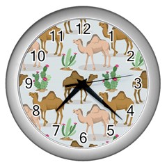 Camels-cactus-desert-pattern Wall Clock (silver) by Jancukart