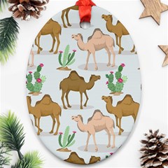 Camels-cactus-desert-pattern Oval Ornament (two Sides)