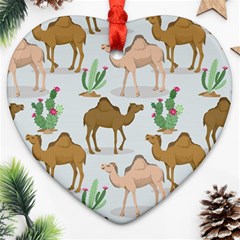 Camels-cactus-desert-pattern Heart Ornament (two Sides)