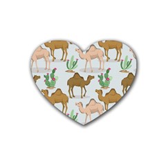 Camels-cactus-desert-pattern Rubber Heart Coaster (4 Pack)