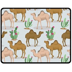 Camels-cactus-desert-pattern Fleece Blanket (medium)  by Jancukart