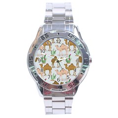 Camels-cactus-desert-pattern Stainless Steel Analogue Watch