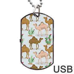 Camels-cactus-desert-pattern Dog Tag Usb Flash (one Side) by Jancukart