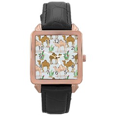 Camels-cactus-desert-pattern Rose Gold Leather Watch 